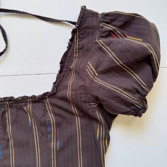 🍄 50% OFF - Free People Corset Top Brown Espresso Bean Striped Shirt Blouse - Picture 10 of 15